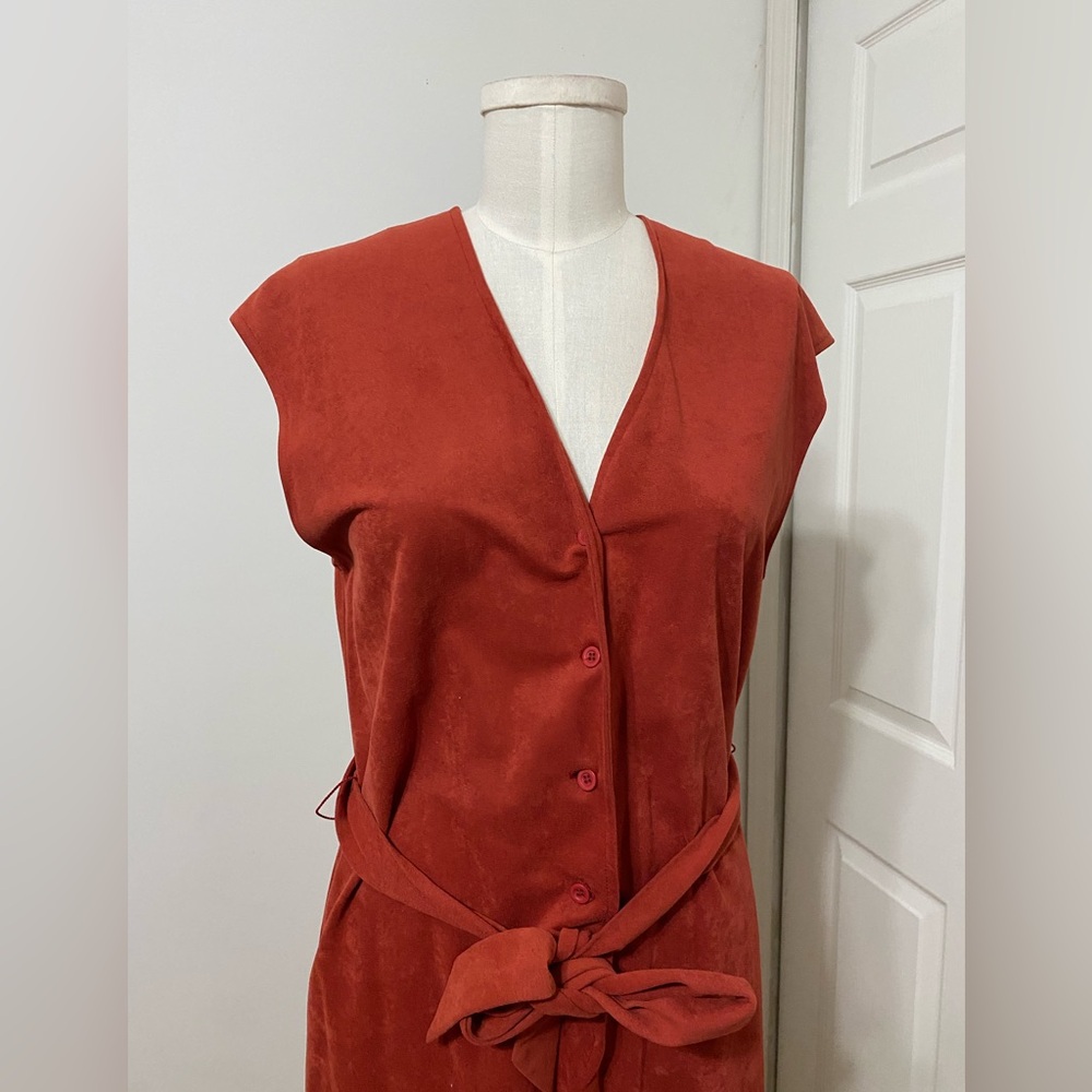 VINTAGE Kenny Classics Rust Belted Midi Dress 70s 80s Vibes Size Small - Picture 10 of 12